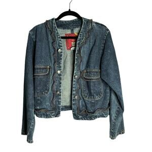 Paris Express Dark Wash Denim Jacket Exposed Zipper Detailing Size Medium